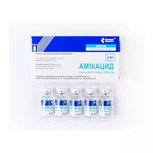 Амікацид розчин д/ін. 250 мг/мл по 4 мл №10 (5х2) у флак.- ціни у Конотопі