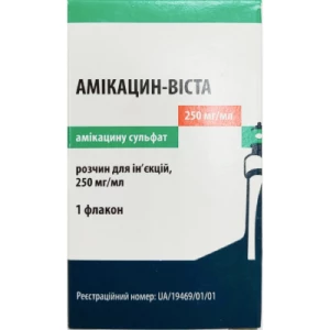 Амікацин-Віста розчин для ін'єкцій 250 мг/мл по 2 мл (500 мг) флакон №1- ціни у Коломиї