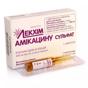 Амікацину сульфат р-н д/ін 250мг/мл амп 4мл N1 Лекхім- ціни у Дніпрі