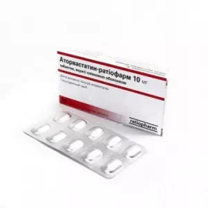 Аторвастатин-Ратиофарм таблетки 10мг №30- цены в Ровно