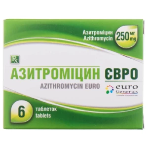 Азітроміцин Євро таблетки вкриті плівковою оболонкою по 250 мг №6- ціни у Дніпрі
