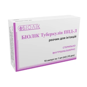 Біолік Туберкулин ППД-Л розчин для ін'єкцій 1мл (10доз) з активністю 2 ТО/доза ампули №10- ціни у Луцьку