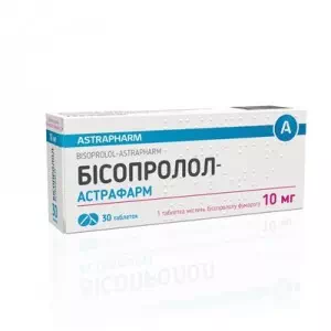 Бісопролол-Астрафарм таблетки по 10 мг №60 (10х6)- ціни у Червонограді