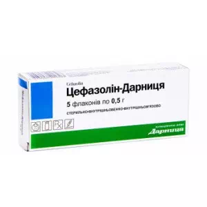 Цефазолин порошок для приготовления раствора для инъекций 0.5г флакон №5 Дарница- цены в Днепре