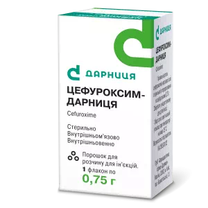 Інструкція до препарату Цефуроксим-Дарниця порошок для розчину для ін’єкцій по 0.75 г №1 у флак.