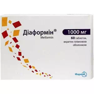 Діаформін таблетки, в/плів. обол. по 1000 мг №60 (10х6)- ціни у смт. Нова Прага