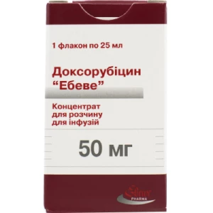 Доксорубицин Эбеве концентрат для раствора для инфузий 2 мг/мл 25 мл (50 мг) флакон №1- цены в Черкассах