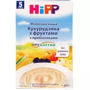 HIPP каша молочна кукурудзяна з фруктами і пробіотиками 250г- ціни у Миргороді