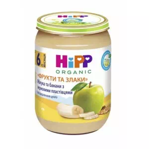 HIPP Пюре Яблука і банани з зерновими пластівцями 190г- ціни у Нікополі