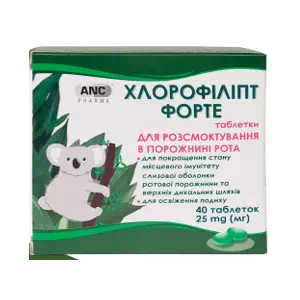 Хлорофіліпт Форте ANC таблетки для розсмоктування по 25 мг №40- ціни у Дніпрорудному
