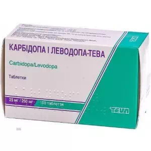Карбідопа і леводопа-Тева таблетки по 25 мг/250 мг №100 (10х10)- ціни у Дніпрі
