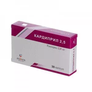 Кардиприл 2,5 капсули по 2.5 мг №30 (10х3)- ціни у Дніпрі