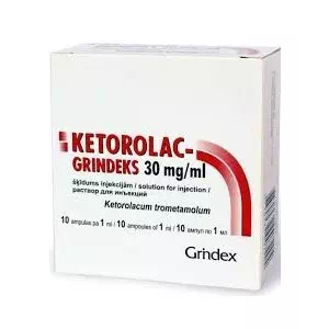 Кеторолак Гріндекс розчин д/ін. 30 мг/мл по 1 мл №10 (5х2) в амп.- ціни у Чернігові