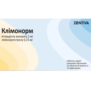 Клімонорм таблетки вкриті оболонкою 2 мг + 0,15 мг комбі-уп №21 Zentiva- ціни у Нікополі