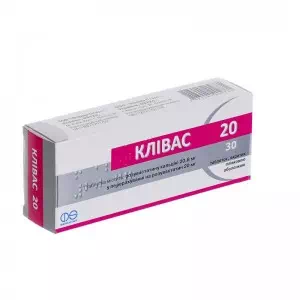 КЛІВАС 20 таблетки В/О 20МГ №30- ціни у Добропіллі