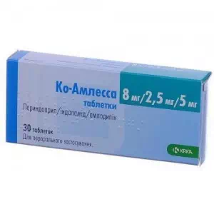 Інструкція до препарату Ко-амлесса таблетки по 8 мг/2.5 мг/5 мг №30 (10х3)