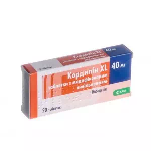 Кордипин-ХL таблетки с модифицированным высвобождением 40мг №20- цены в Шостке