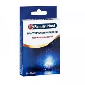Інструкція до препарату Лейкопластир FP Family Plast бактерицидний на тканинній основі еластичний 25ммх72мм №300