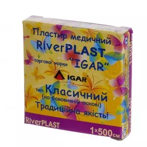 Лейкопластир River Plast 1x500 класичний з бавовняною основою, картонна упаковка- ціни у Таращі