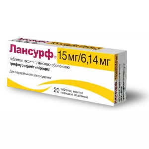 ЛАНСУРФ 15 МГ/6,14 МГ таблетки, в/плів. обол. по 15 мг/6.14 мг №20 (10х2)- ціни у Миргороді