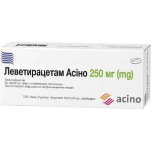 Леветирацетам Асино таблетки покрыты пленочной оболочкой 250мг №60 (10х6)- цены в Днепре