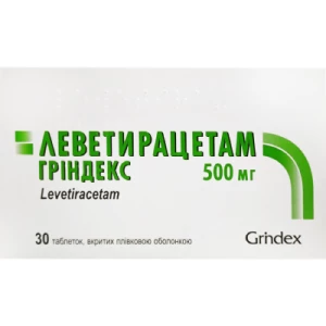 Леветирацетам Гріндекс таблетки вкриті плівковою оболонкою 500мг №30 (10х3)- ціни у Коломиї