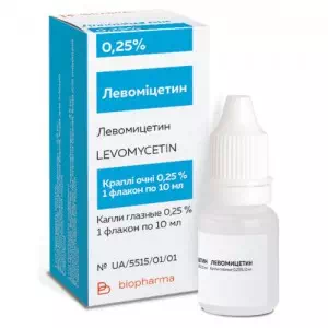 Левоміцетин крап. очні 0.25% фл 10мл з/уп Біофарма- ціни у Хмільнику