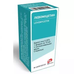 Левоміцетин краплі очні 0.25% флакон-крапельниця 10мл- ціни у Житомир