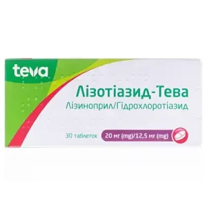 Лізотіазид-Тева таблетки 20 мг/12,5 мг блістер №30- ціни у Новомосковську