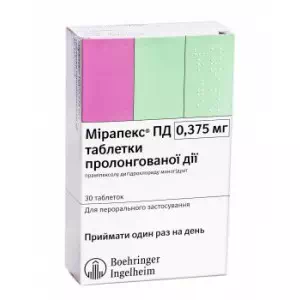 Мирапекс ПД таблетки пролонгированные 0,375мг №30- цены в Днепре