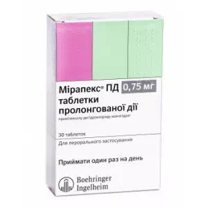 Мирапекс ПД таблетки пролонгированные 0,75мг №30- цены в Никополе
