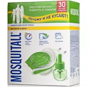 MOSQUITALL фумигатор+жидкость от комаров Защита д всей семьи 30мл(30 ночей)- цены в Тульчине