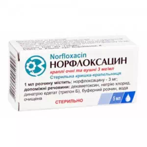 Инструкция к препарату Норфлоксацин раствор капли глазные,ушные 0.3%,флакон 5мл