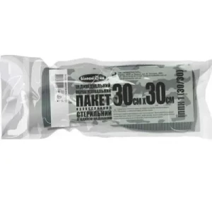 Пакет перев'язувальний індивідуальний кровоспинний стерильний з однією подушкою 30 см х 30 см ІППК 1 (30/30)- ціни у Новомосковську
