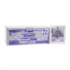 Рукавички медичні латексні оглядові стерильні торгової марки IGAR (бюджетна упаковка), розмір: М 7-8- ціни у Нікополі