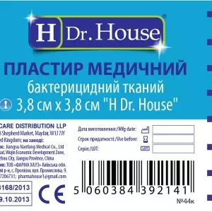 Инструкция к препарату Пласт. мед. H Dr. House бактерицидн. на ткан. осн.3.8см х 3.8см