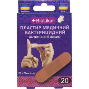 Пластир медичний BioLikar бактерицидний на тканинній основі 25мм x 72 мм №20- ціни у Павлограді