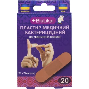 Пластир медичний BioLikar бактерицидний на тканинній основі 25мм x 72 мм №20- ціни у Снятині