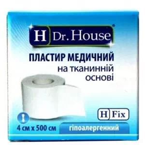 Пластир медичний Dr. House на тканинній основі 4 см х 500 см в картонній упаковці, 1 штука- ціни у Дніпрі