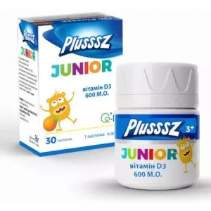 PLUSSSZ Вітаміни Junior вітамін D3 пастіл.1г апельсин N30- ціни у Добропіллі