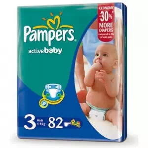 Підгузки дитячі PAMPERS Act. babyDry Midi (4-9 кг) Джамбо 82шт- ціни у Хмільнику