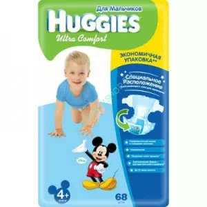 Подгузники для детей HUGGIES ULTRA COMFORT 4+ (10-16кг) д хлопч №68шт     - цены в Днепре