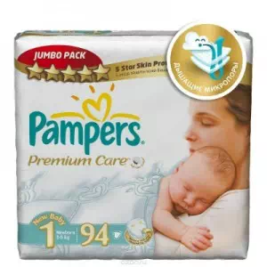 Підгузки для дітей PAMPERS Premium Care Newborn р.1 (2-5кг) №94- ціни у Тульчині