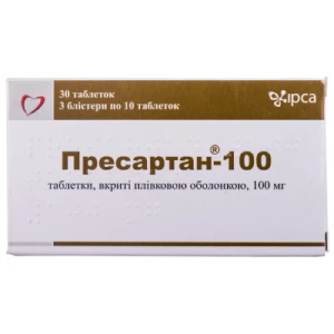Інструкція до препарату Пресартан-100 таблетки покриті плівковою оболонкою 100мг №30