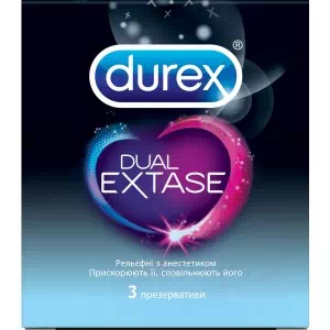 ПРЕЗЕРВАТИВЫ DUREX DUAL EXTASE (рельефные с анестетиком) №3- цены в Днепре