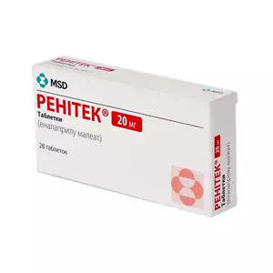 Ренітек таблетки по 20 мг №28 (14х2)- ціни у Дніпрі