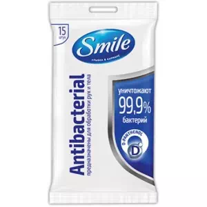 Smile Серветка волога Antibacterial з Д-пантенолом 15 шт- ціни у Нікополі