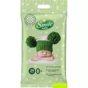 Серветки вологі Smile Baby з екстрактом ромашки та алое, 24 штуки- ціни у Нововолинську