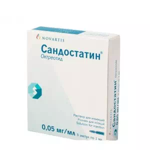 Сандостатин раствор для иньекций 0.05 мг,ампулы по 1мл №5- цены в Днепре
