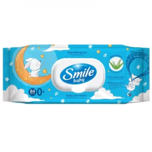 Серветки Smile Baby ультрам'які вологі для дітей з перших днів з екстрактом алое з клапаном №84- ціни у Таращі